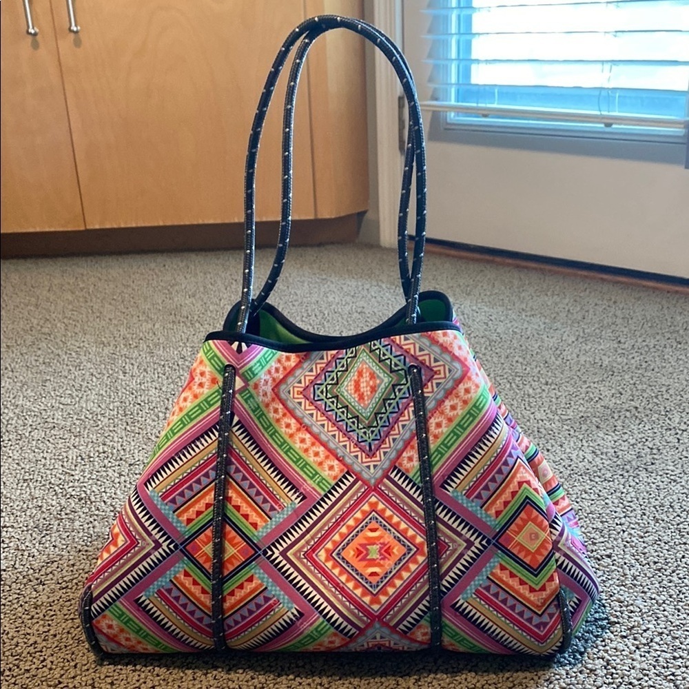 HAUTE SHORE Pink and Orange Geometric Tote